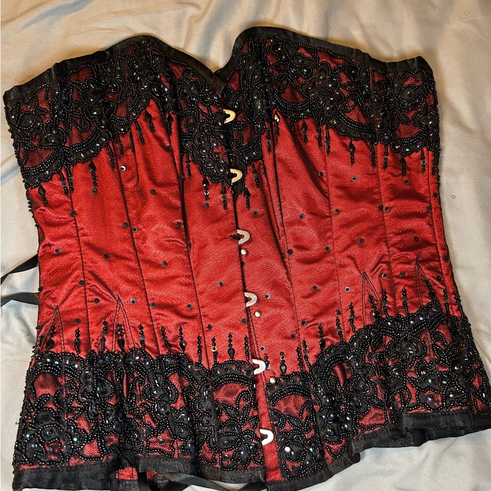 Elegant Red and Black Corset Top
